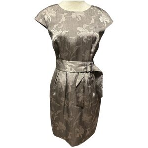 ALEX EVENINGS Lily Floral Jacquard Knee Length Pewter Silver Evening Dress Sz.6